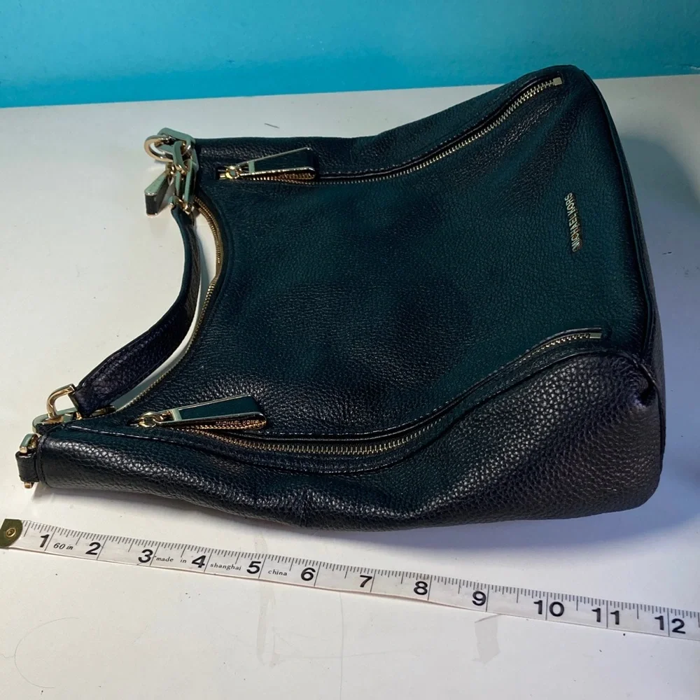 Michael Kors Matilda Black Pebbled Leather Handbag with Gold Accents 12 X 14”